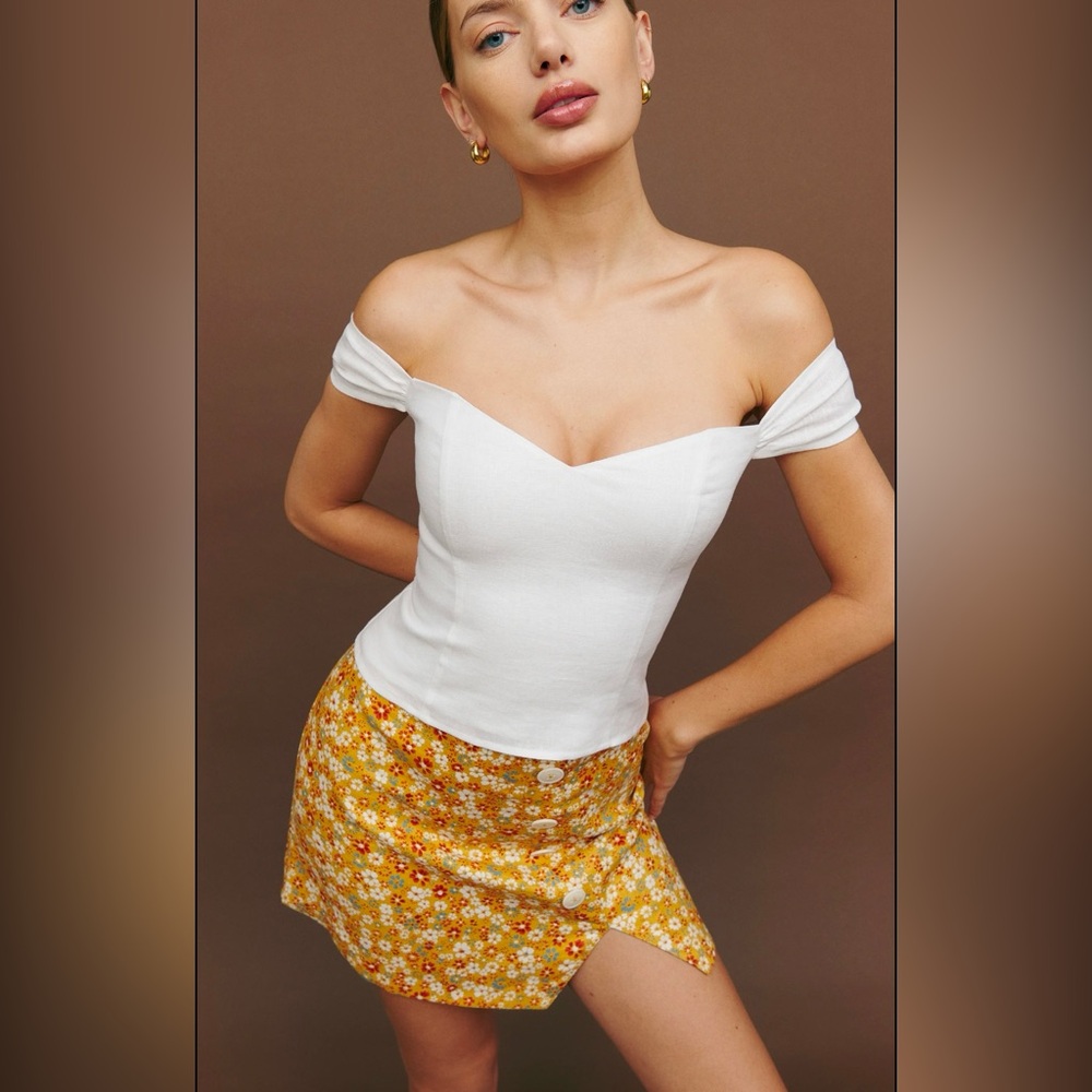 Reformation Eden Linen Top in White Size 4